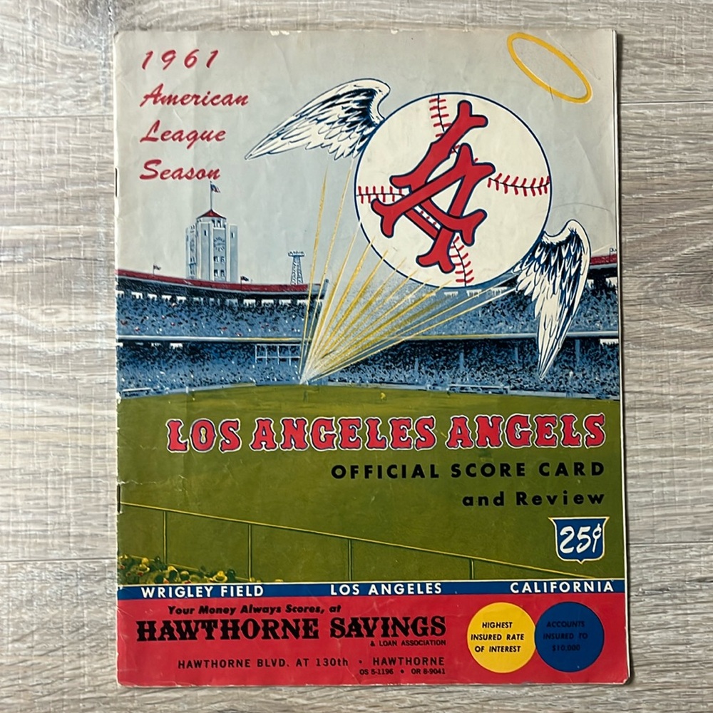 Vintage 1961 American league season Los Angeles, Angels official scorecard
